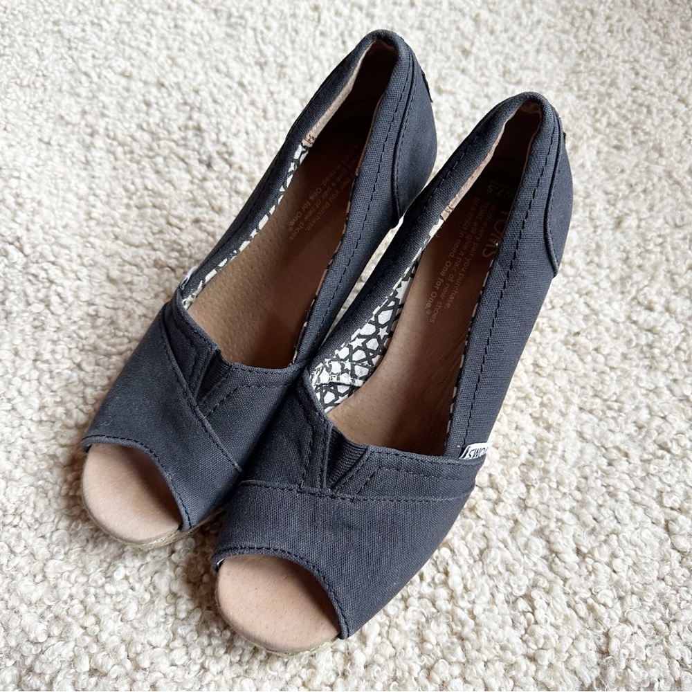 Toms Women's Peep Toe Canvas Wedge Shoes